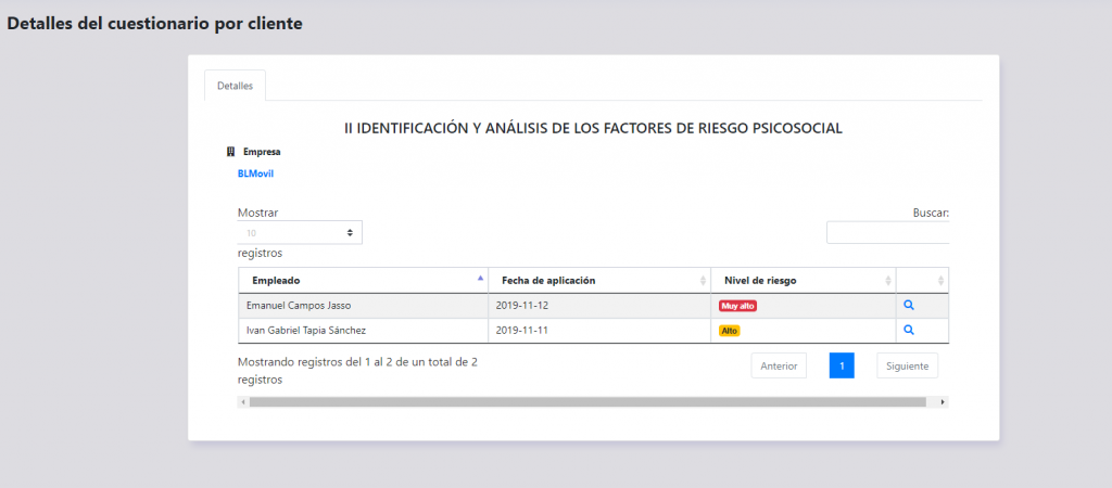 Detalles del cuestionario por empleado