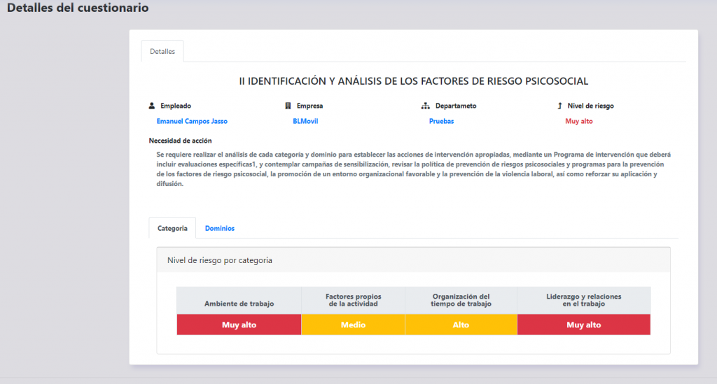 Detalles del cuestionario por empleado de la NOM-035